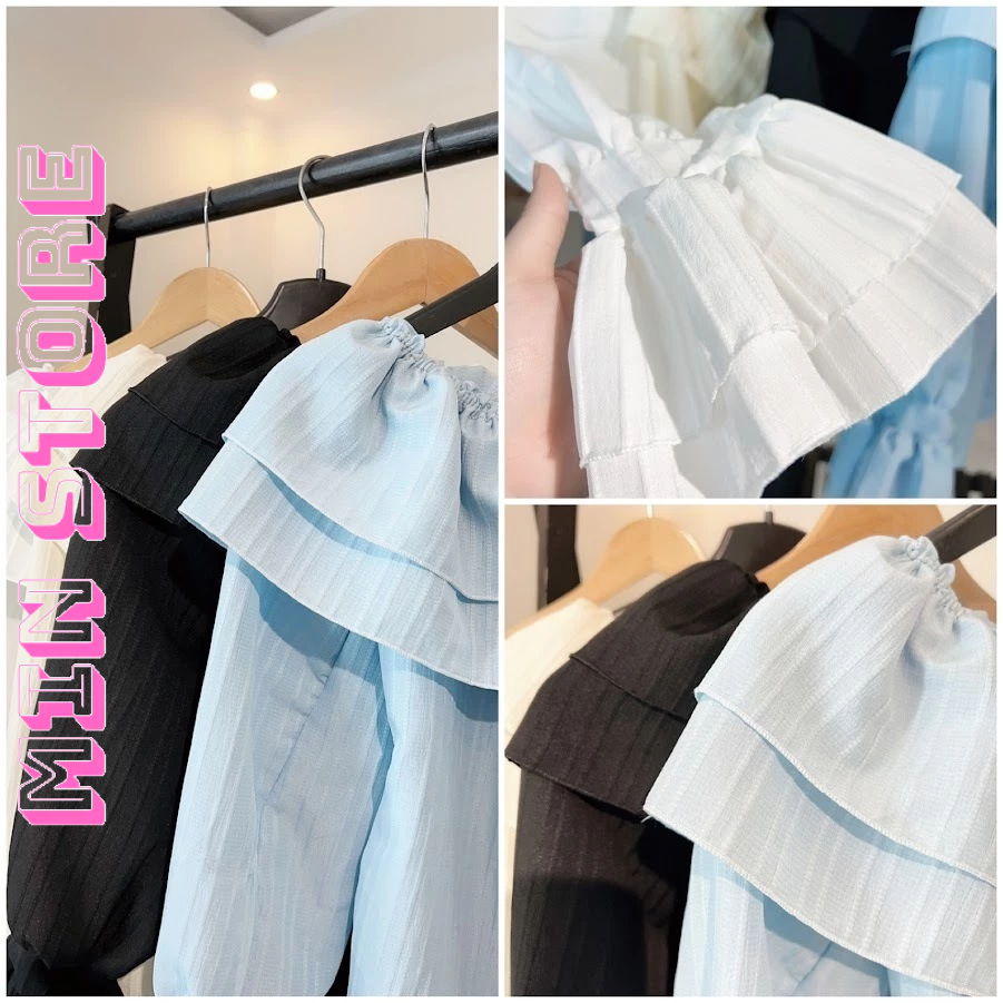 Áo Trễ Vai Nữ Phối Bèo Tay Ngắn ,Tay Dài , Áo Sơ mi Kiểu Nữ Trễ Vai Chất Đũi Gân Sóng Phong Cách Tiểu Thư