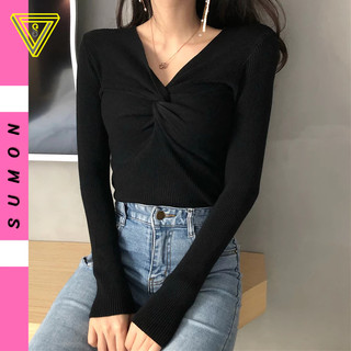 Áo Thun Dáng Dài TAY DÀI CỔ V XOẮN NGỰC Chất Thun Gân, Áo Babytee Kiểu Trơn Cổ Tim Nữ Ôm Body Hàn Quốc SUMON