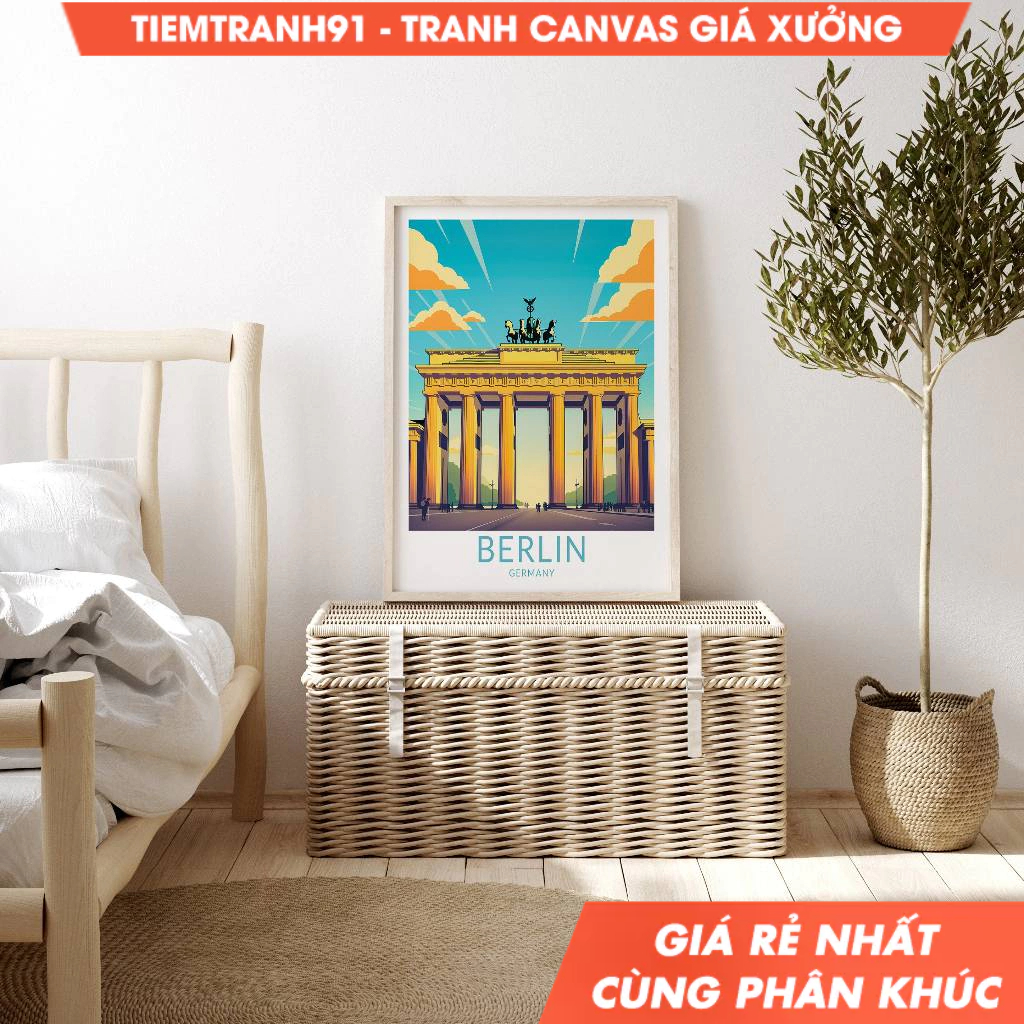Tranh treo tường, Berlin Brandenburg Gate Germany Wall Art, Berlin Germany Travel Poster, tặng kèm đ