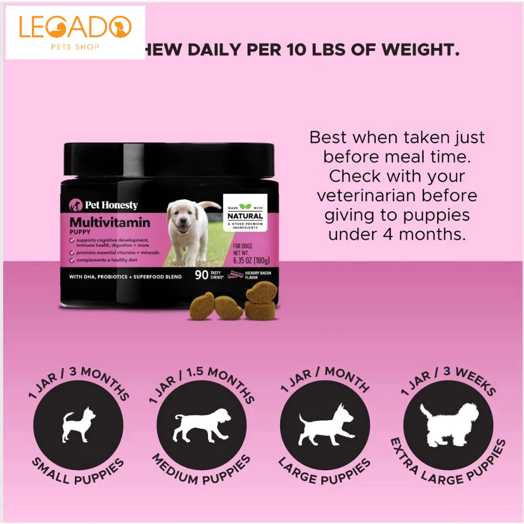 Viên Bổ Vitamin Cho Chó Size Nhỏ, Chó Con Pet Honesty's Multivitamin Puppy,Tiêu Hóa, Miễn Dịch, Da Lông, Tim Mạch Não