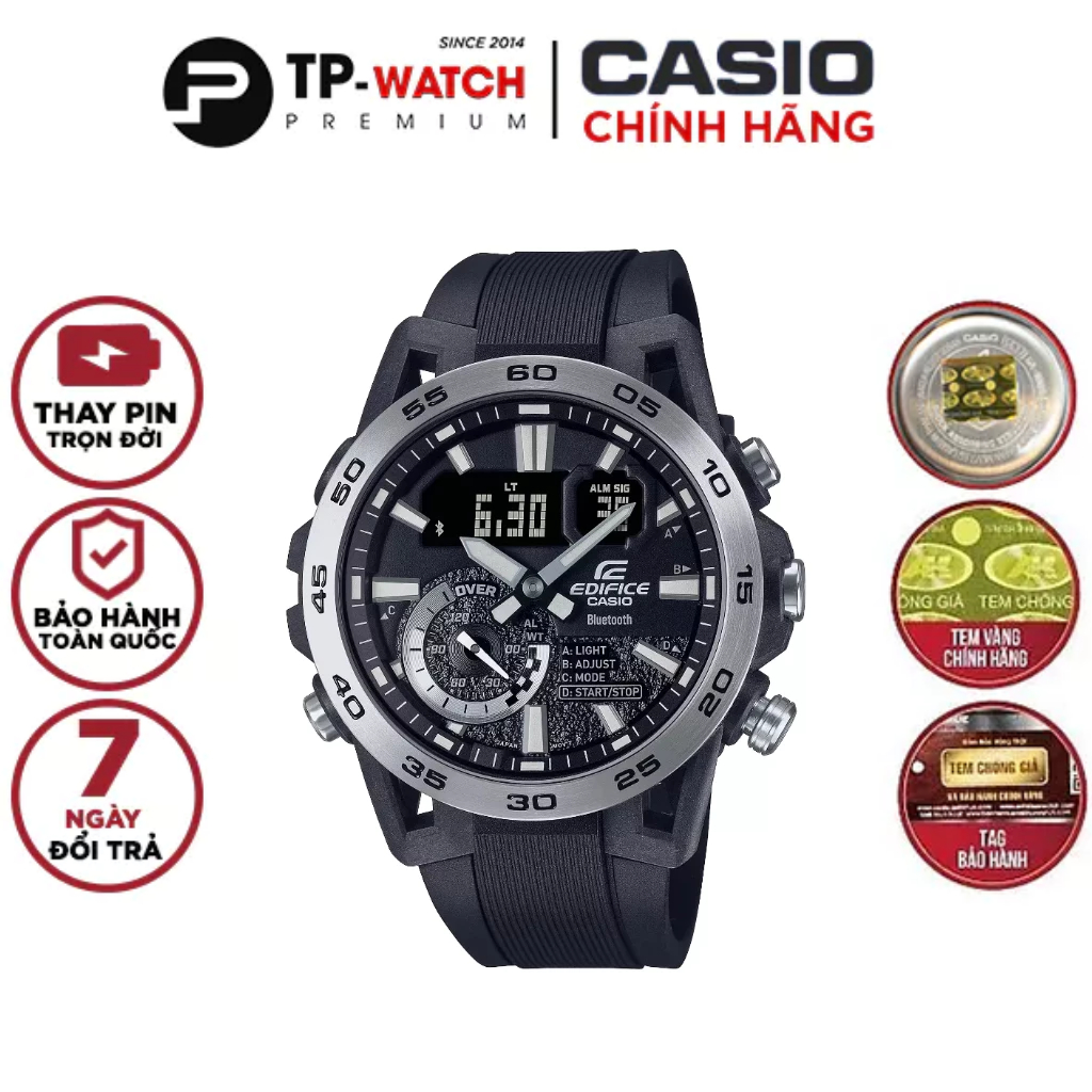 Đồng Hồ Nam Dây Nhựa Casio Edifice ECB-40P-1A Chính Hãng Bluetooth | Khung máy Carbon | ECB-40P-1ADF