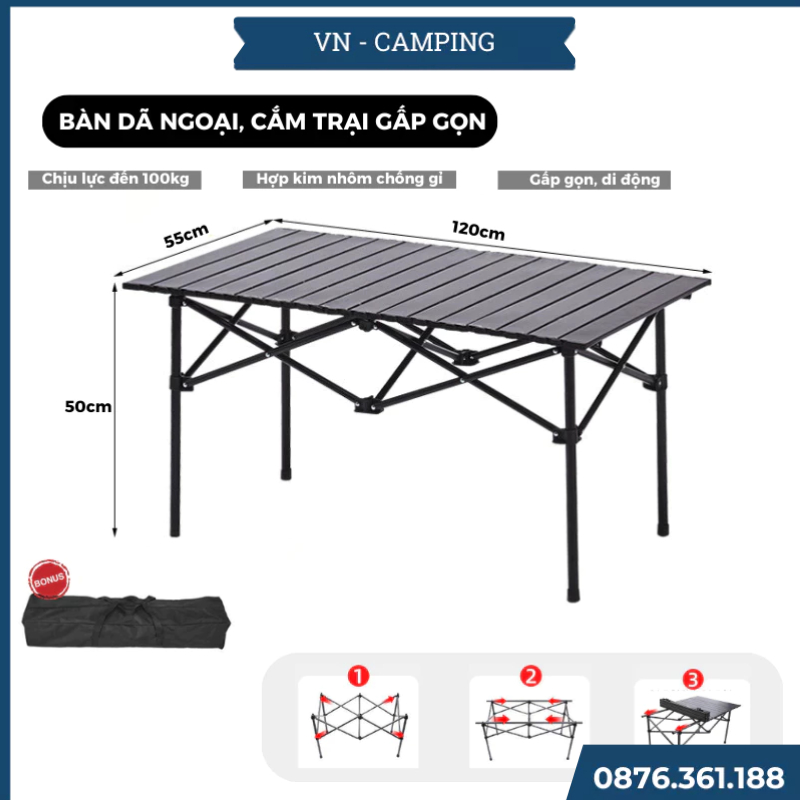 Bàn Gấp Gọn, Bàn dã ngoại, Bàn Xếp camping ngoài trời gọn nhẹ, dễ lắp đặt mang theo phù hợp 6-10 người - DCP41-