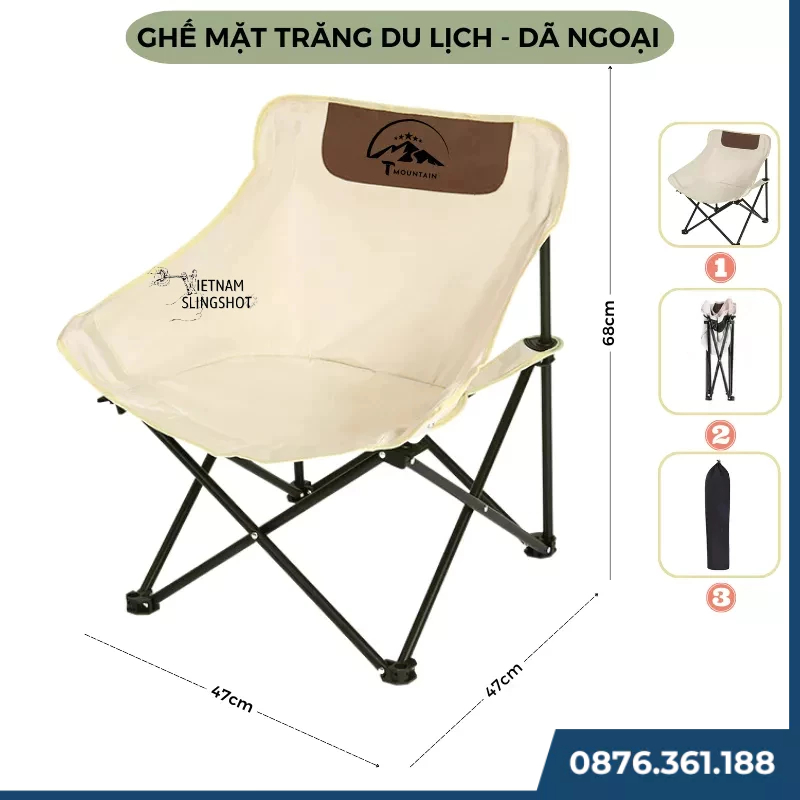 Ghế Gấp Gọn Mặt Trăng, Ghế Xếp Gấp Gọn Thư Giãn Đa Năng Hợp Kim Nhôm Không Gỉ Chịu Lực Lên Đến 130KG-GCC4