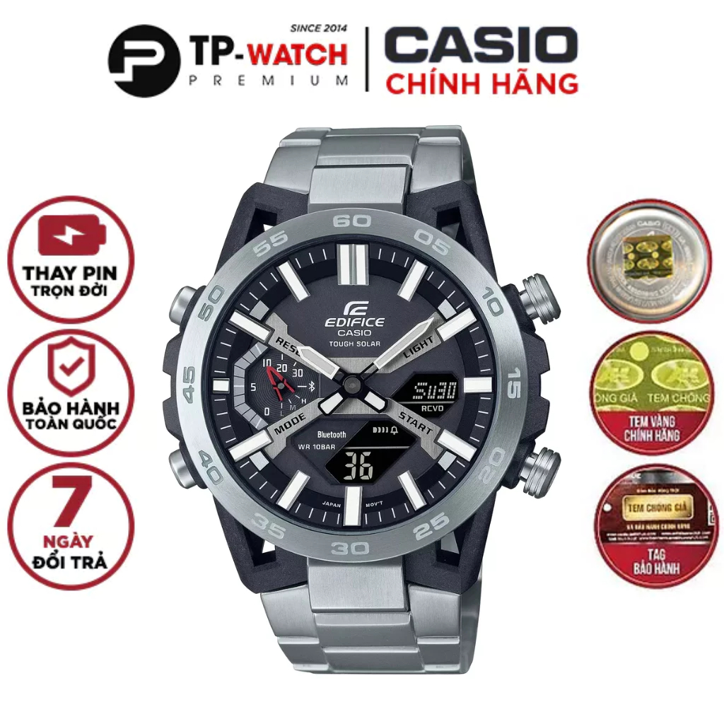 Đồng Hồ Nam Dây Thép Casio Edifice ECB-2000D-1ADF Năng Lượng Mặt Trời | Blutetooth | Lõi Cacbon | ECB-2000D-1A