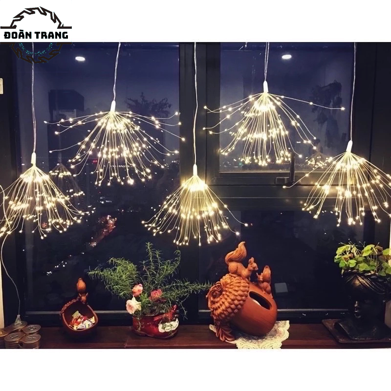 Đèn led pháo hoa trang trí ngày tết 5 chùm 220v,Có 8 hiệu ứng nháy ,pháo bông nhiều màu,vàng