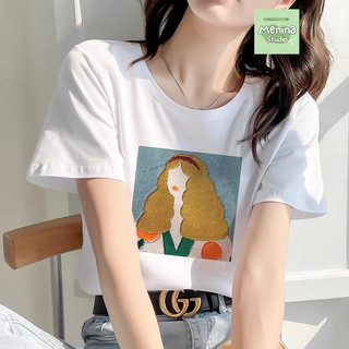 Áo thun in hình cô gái mẫu tết 2024 MENINNA_STUDIO, áo thun nữ tay ngắn cổ tròn form rộng vải thun cotton 100%