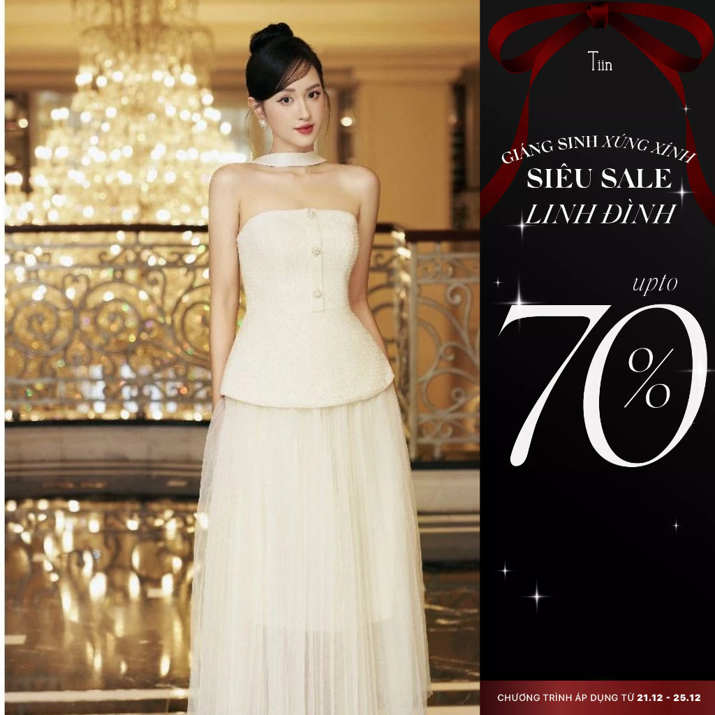 Áo peplum nữ màu kem cúp ngực cổ chocker Tiin Store ADN870