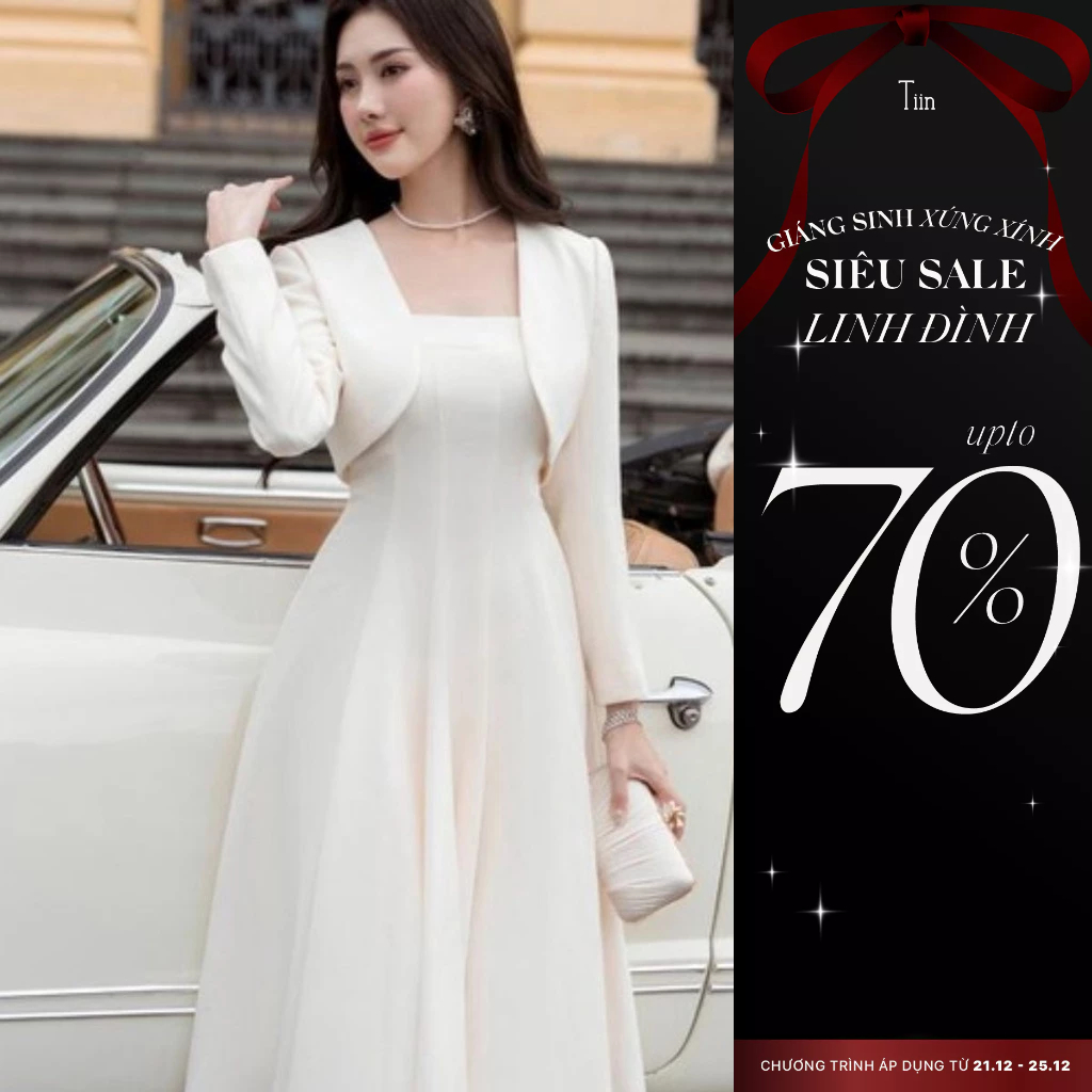 Áo khoác dáng lửng dài tay vạt bầu màu kem TIINSTORE ADK897