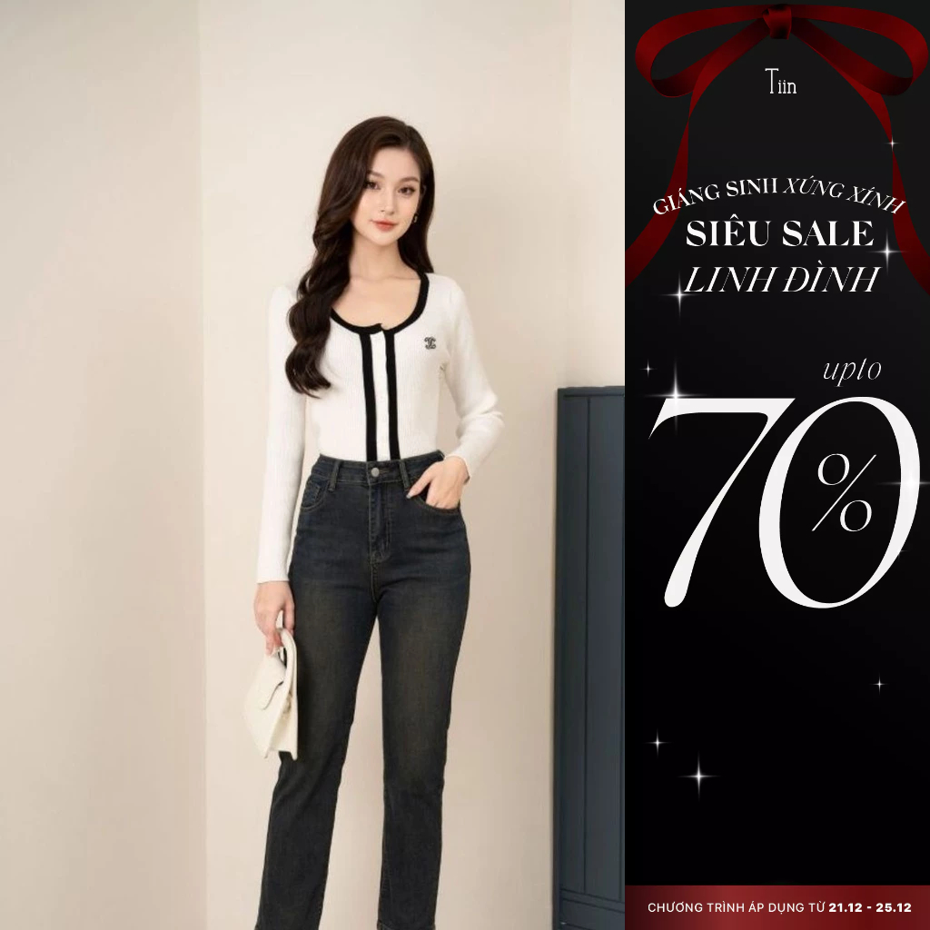 Quần jeans nữ xanh ống đứng ba size S M L Tiin Store GQ23180