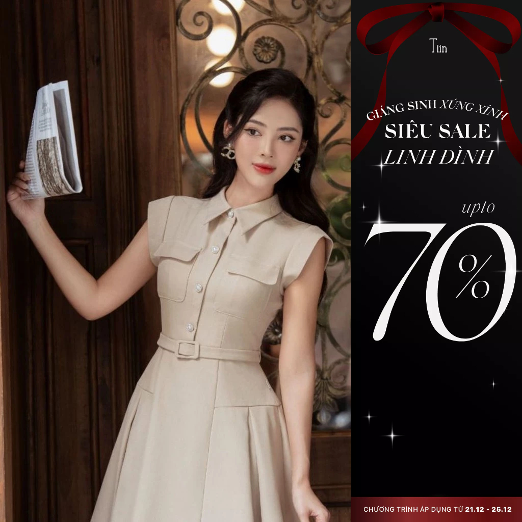 Váy cổ đức tay chờm túi ốp đai eo TIINSTORE VHN937