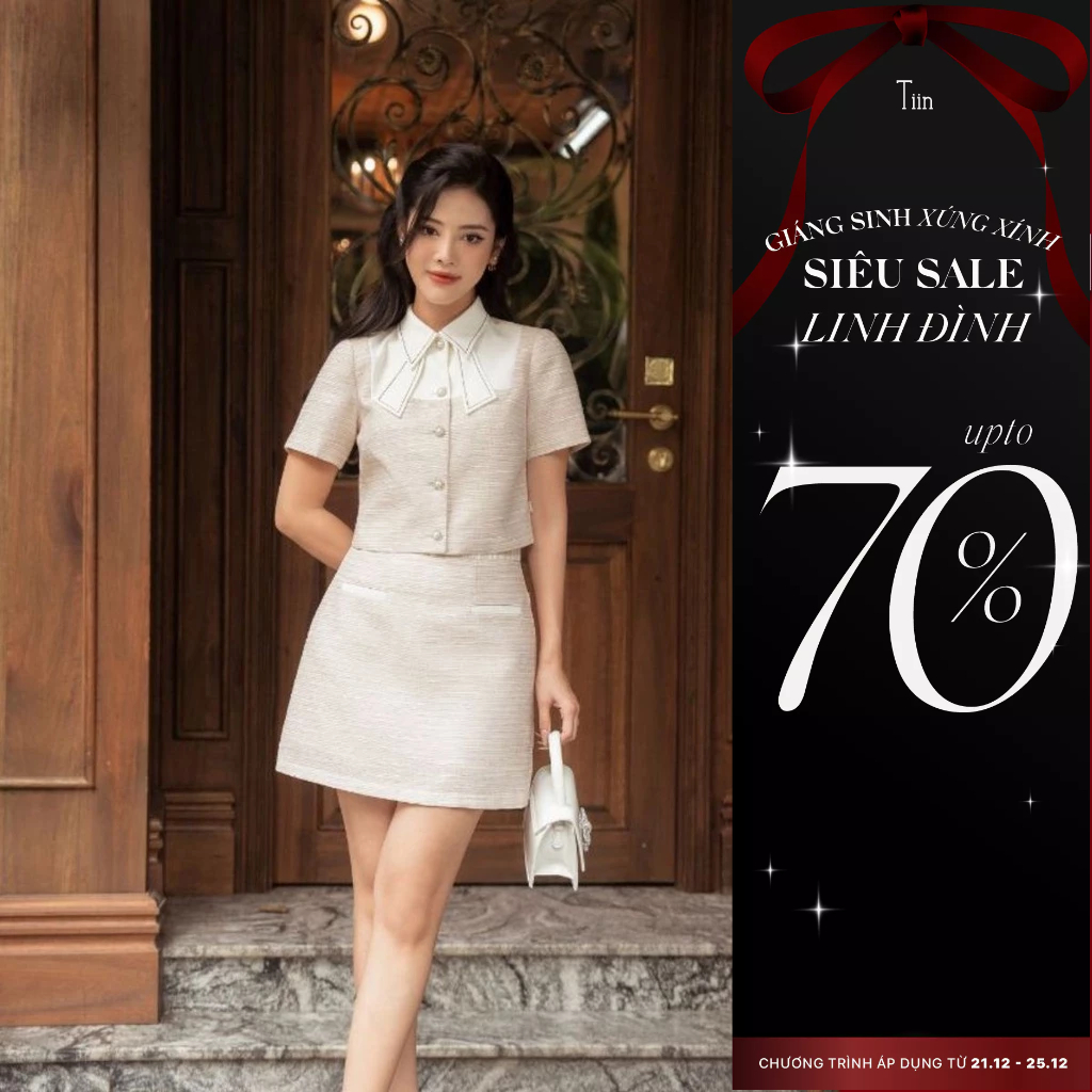 Chân váy dạ tweed dáng A phối cơi giả TIINSTORE CDN274