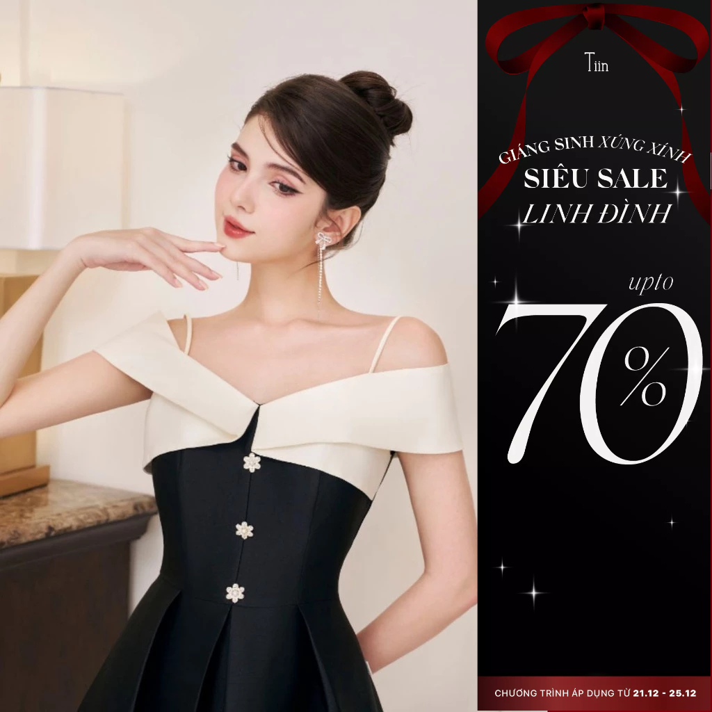 Váy 2 dây trễ vai đáp chéo TIINSTORE VHN914