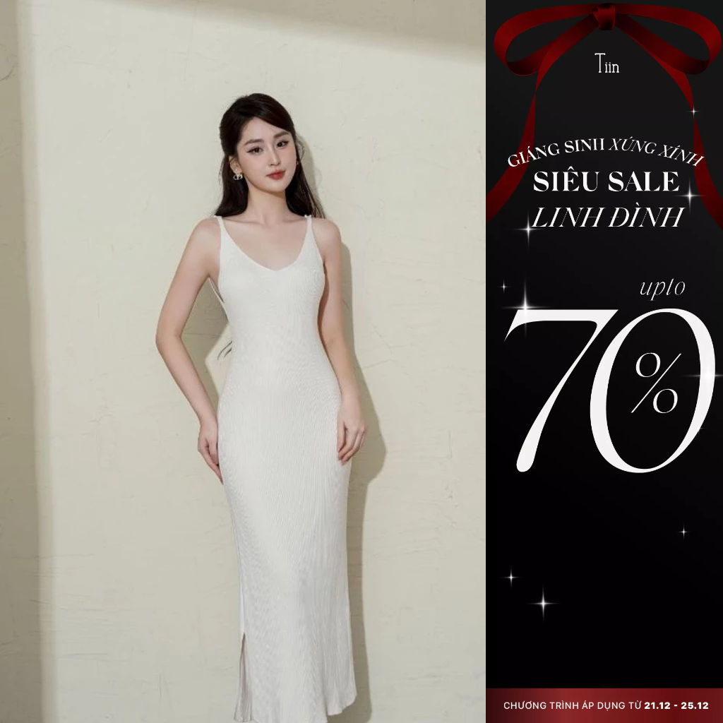 Váy len suông dáng dài 2 dây cổ tim ba màu freesize Tiin Store GV23042