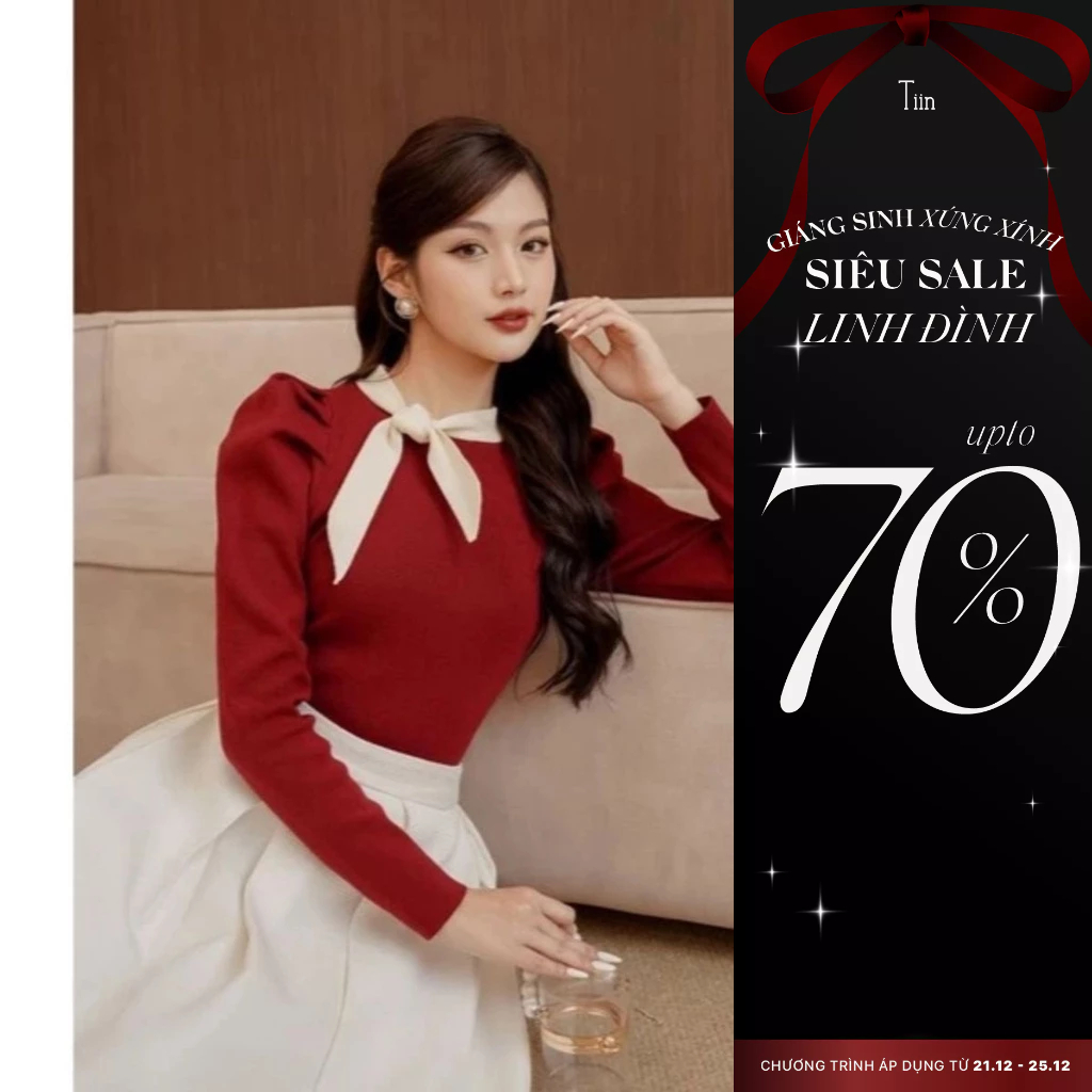 Áo len cổ viền vạt thắt nơ TIINSTORE GA23203