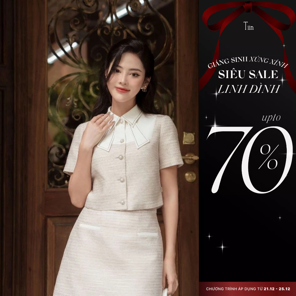 Áo dạ tweed phối cổ đức vạt nơ TIINSTORE ADN860