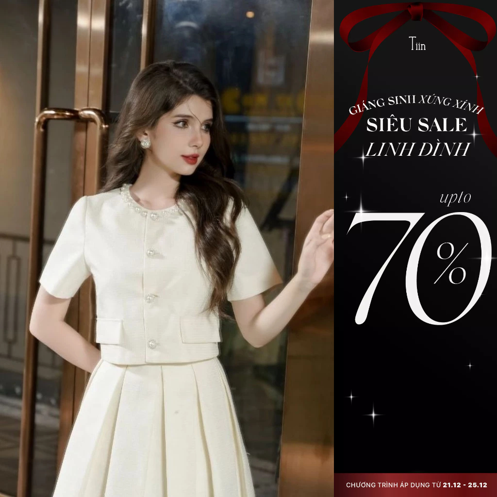 Chân váy ngắn nữ dáng xòe xếp ly súp màu kem Tiin Store CDN282