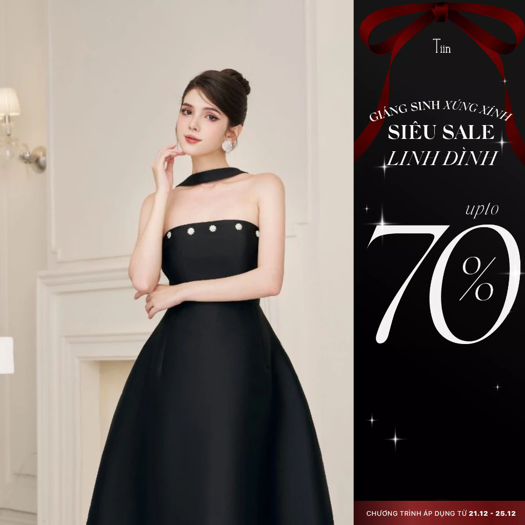 Váy quây đính khuy dây cổ TIINSTORE V0D925