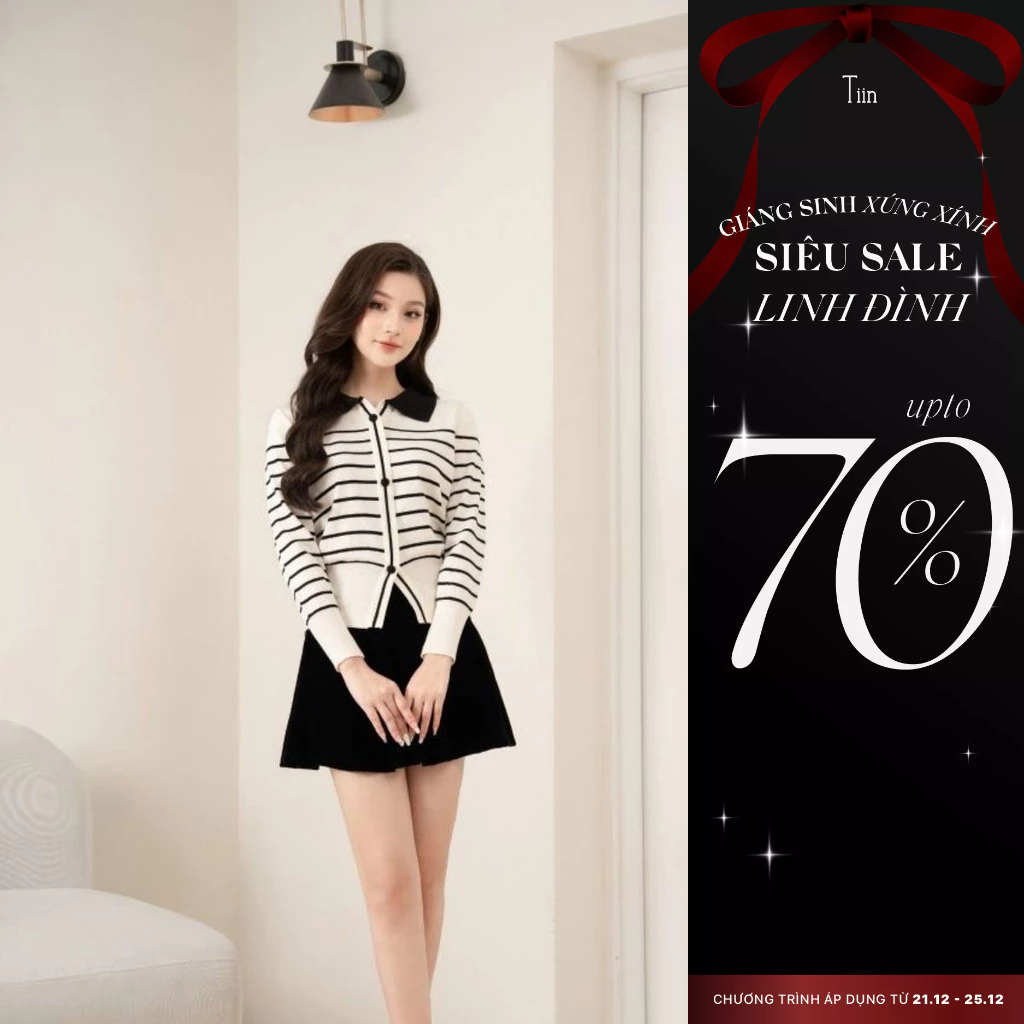 Chân váy nhung đen cạp cao dáng ngắn xoè Tiin Store GC23159