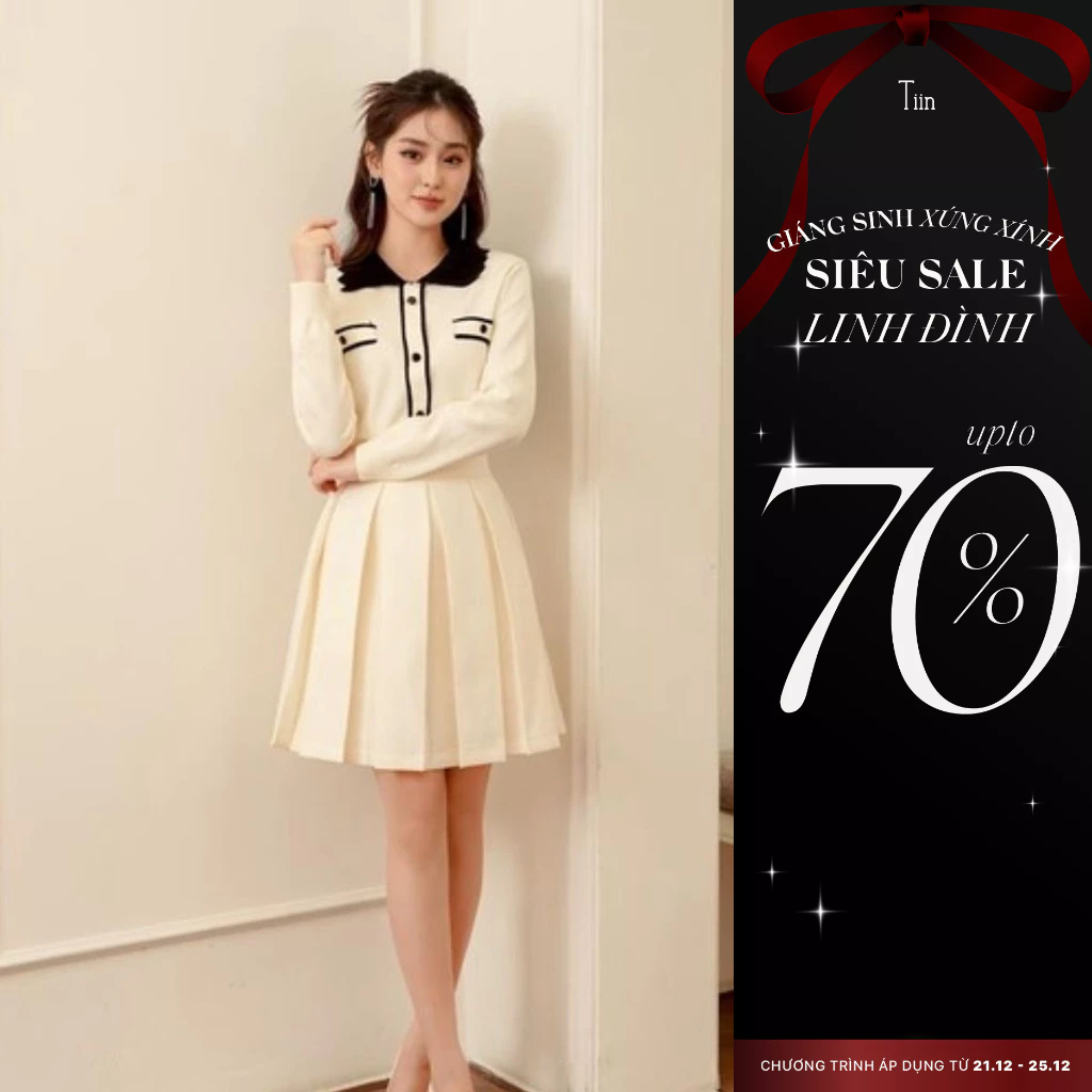 Áo len nữ cổ sen vuông phối viền màu TIINSTORE GA23109