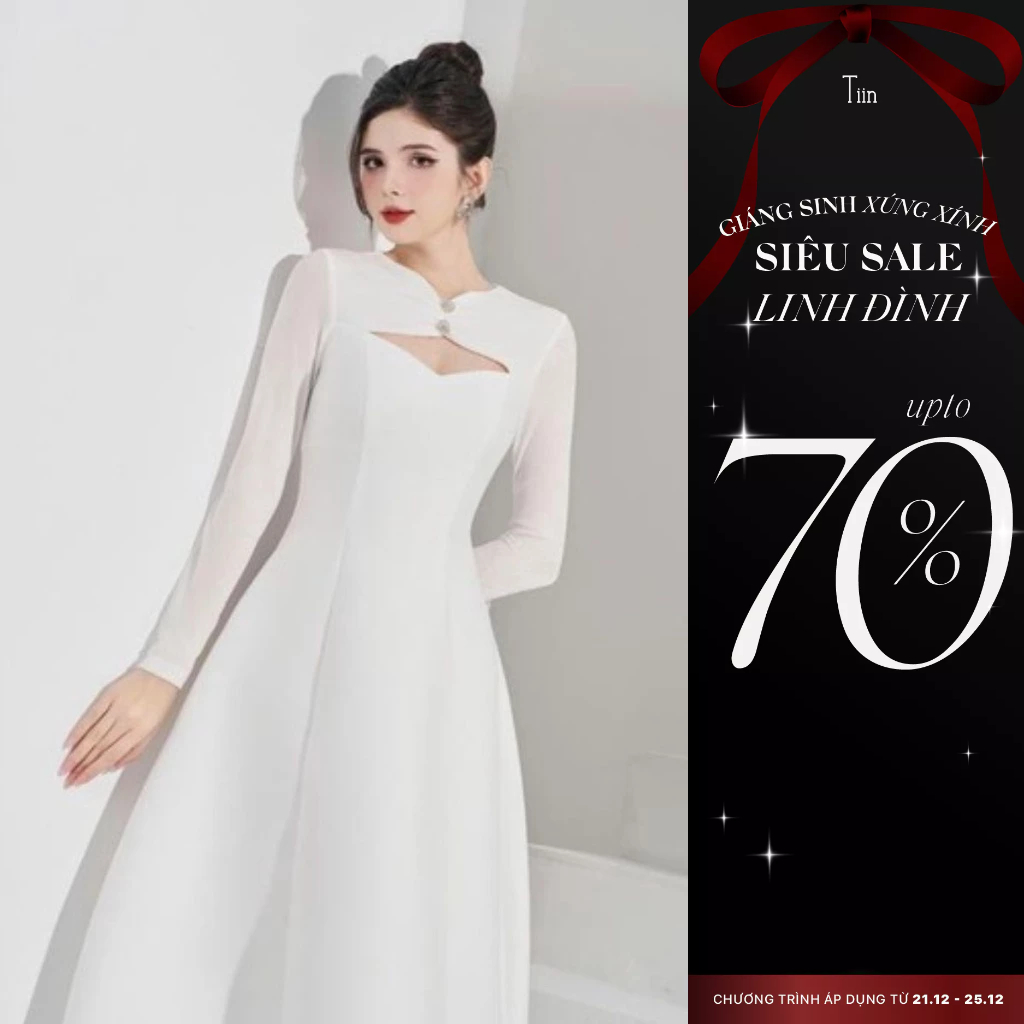 Váy cut out nhún đính khuy cúp ngực TIINSTORE VHD970