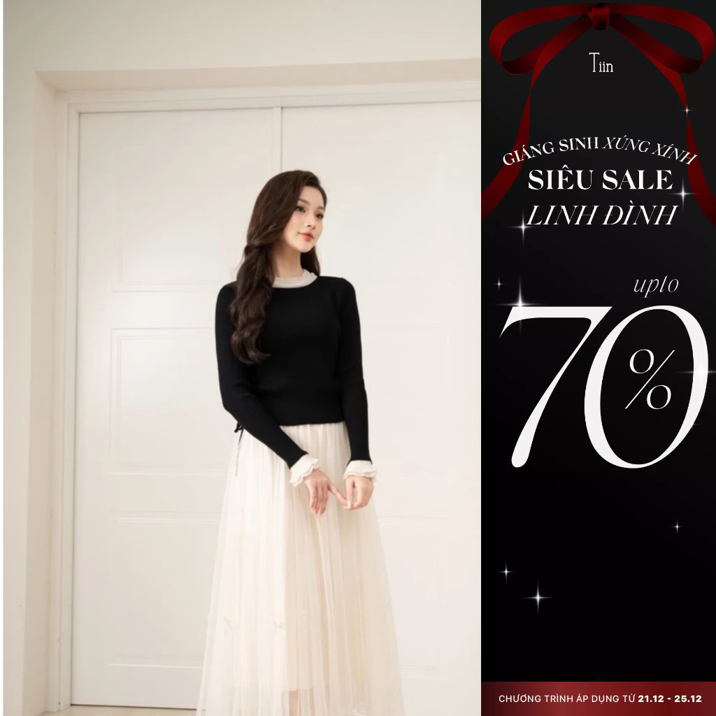 Áo len phối cổ xếp ly phối tay loe TIINSTORE GA23169