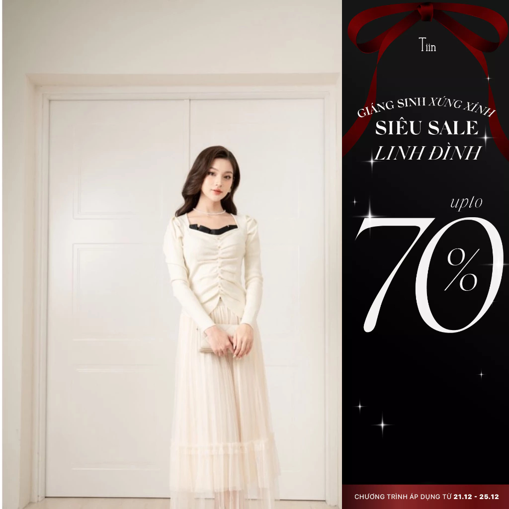 Chân váy midi voan lưới viền bèo TIINSTORE GC23069