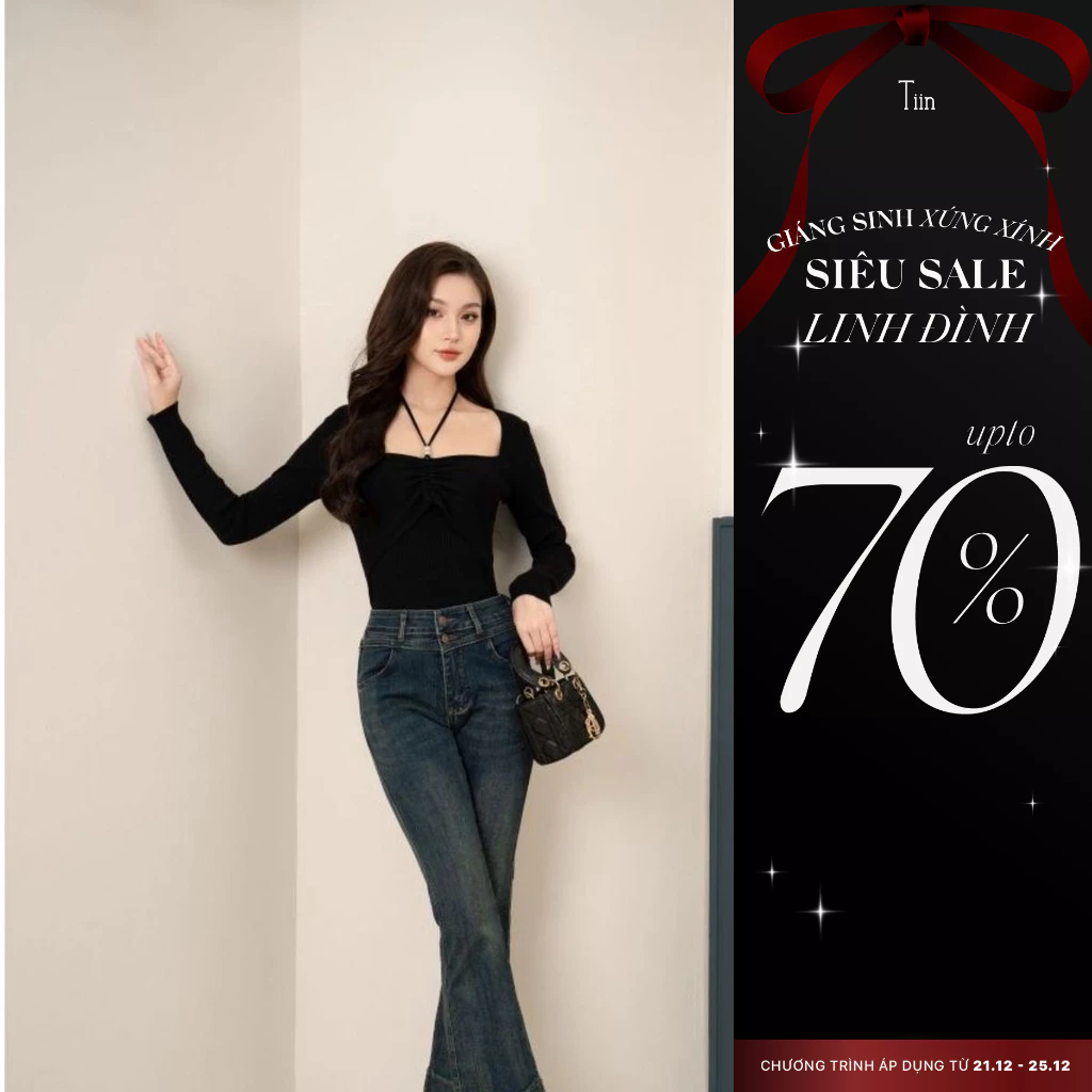Quần jeans xanh nữ ống loe 3 size S M L Tiin Store GQ23173