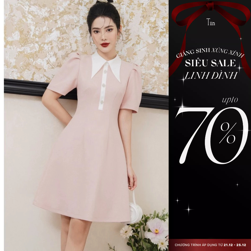 Váy phối cổ cánh én nẹp trụ khuy TIINSTORE VHN774