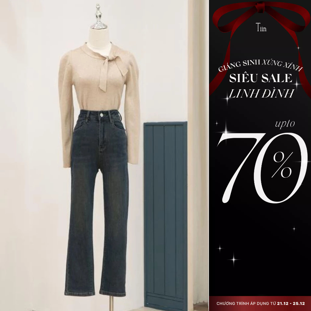 Quần Jeans ống đứng dáng lửng hai màu xanh đen TIINSTORE GQ23087
