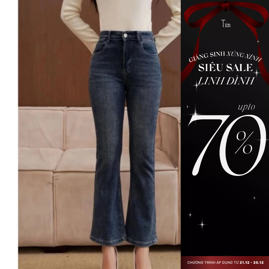 Quần Jeans ống loe dáng lửng hai màu xanh đen TIINSTORE GQ23094