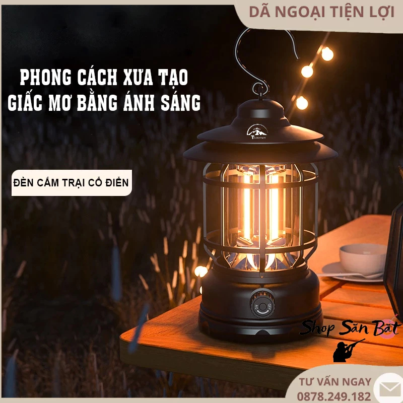 Đèn Cắm Trại Dã Ngoại Du lịch Dùng Pin Sạc USB Tích Điện 1200mAh Thương Hiệu Tmountain, Ánh Sáng Vàng Trang Trí- DCP10