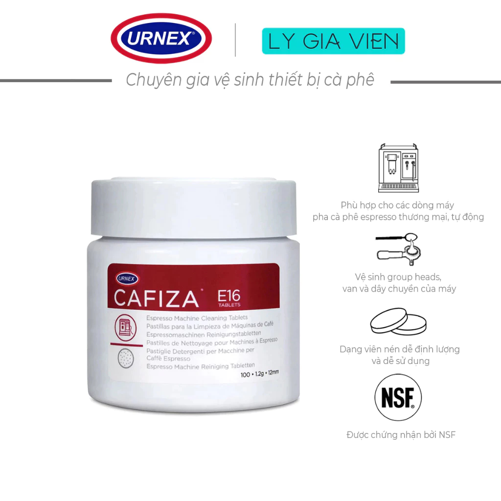 Hộp 100 Viên Nén Vệ Sinh Máy Pha Cà Phê Urnex Cafiza E16 Espresso Machine Cleaning Tablets 100 pcs 120g
