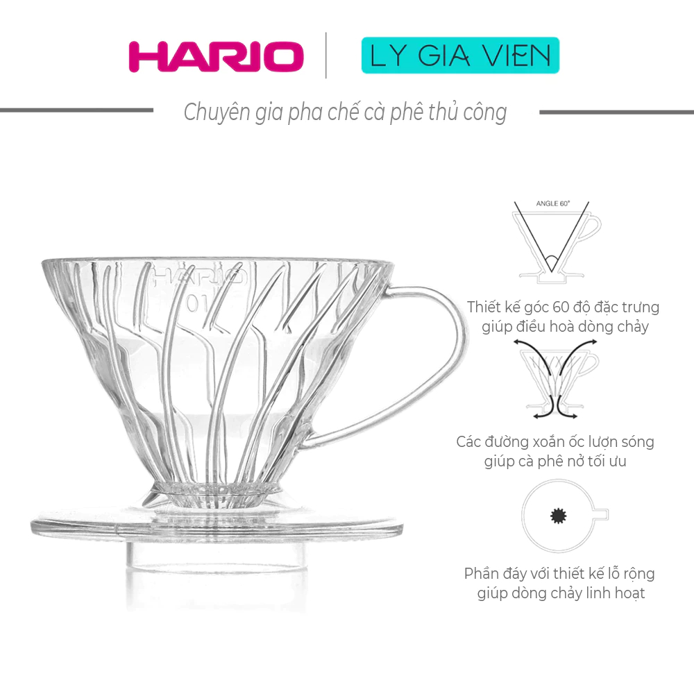 Phễu Lọc Cà Phê Nhựa Trong Suốt Hario V60 Plastic Coffee Dripper VD-02T - Size 02 Nhật Bản
