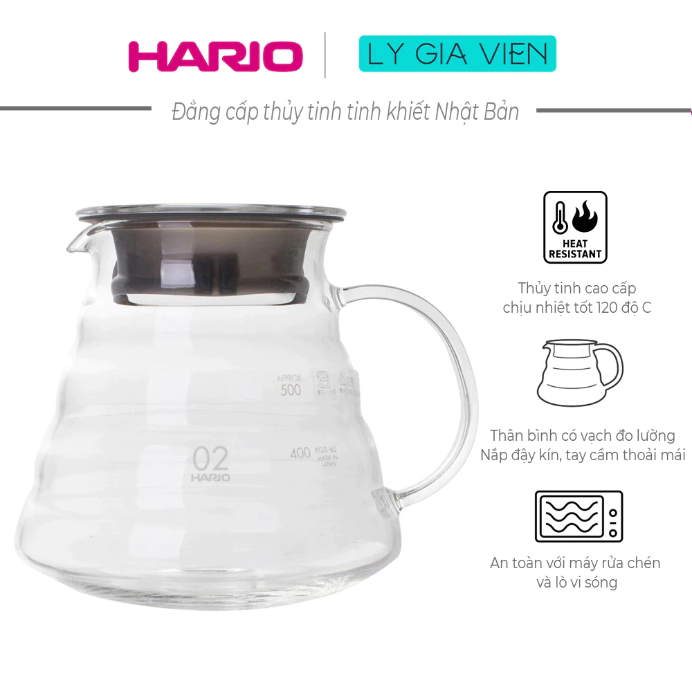 Bình Nước Thủy Tinh Phục Vụ Cà Phê Hario V60 Range Server Clear