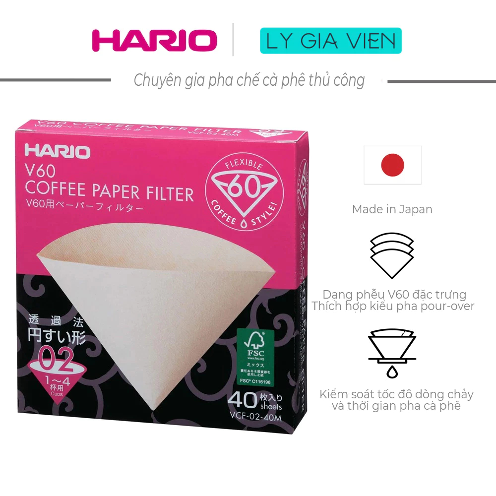 Túi Giấy Lọc Cà Phê Drip V60 Hario Coffee Paper Filter Loại 2 Ly (Pha từ 1-4 tách cà phê)