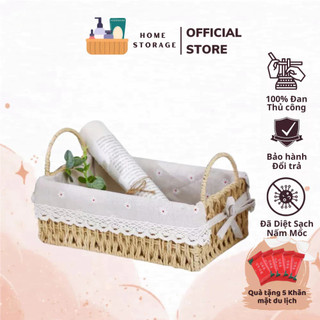 Giỏ mây đựng mì,miến, bún khô, đựng mỹ phẩm, chụp ảnh sản phẩm, đồ văn phòng phẩm decor xinh xắn Hình chữ nhật có quai