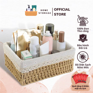 Giỏ mây đựng đồ lặt vặt để bàn trang trí nhà cửa vải lót tự chọn