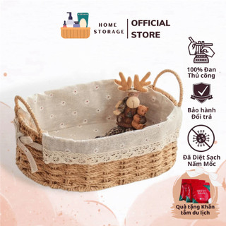 Giỏ mây bầu dục đựng snacks, đồ ăn nhẹ, chụp ảnh sản phẩm decor xinh xắn Home Storage