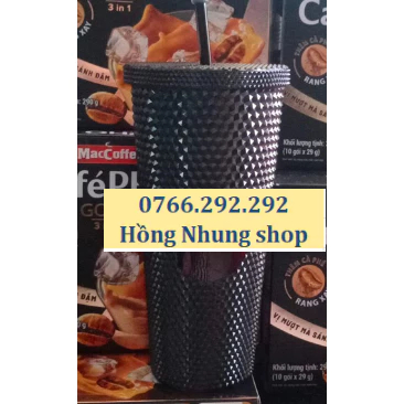 Ly Kim Cương Đen nhựa 2 lớp Cafe Phố Gold