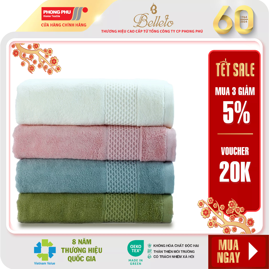 Khăn Mặt/Gội Đầu Belleto Cotton MB07 34x75cm