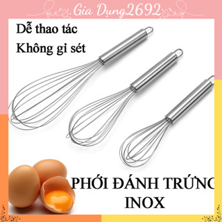 Dụng cụ đánh trứng cầm tay, Cây phới lồng tròn đánh trứng, khuấy trộn bột, đánh bông kem bơ bằng thép không gỉ inox