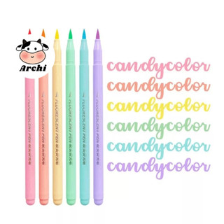 Bút dạ quang đánh dấu ngòi brush 2 viết calligraphy, 6 màu sắc Candy