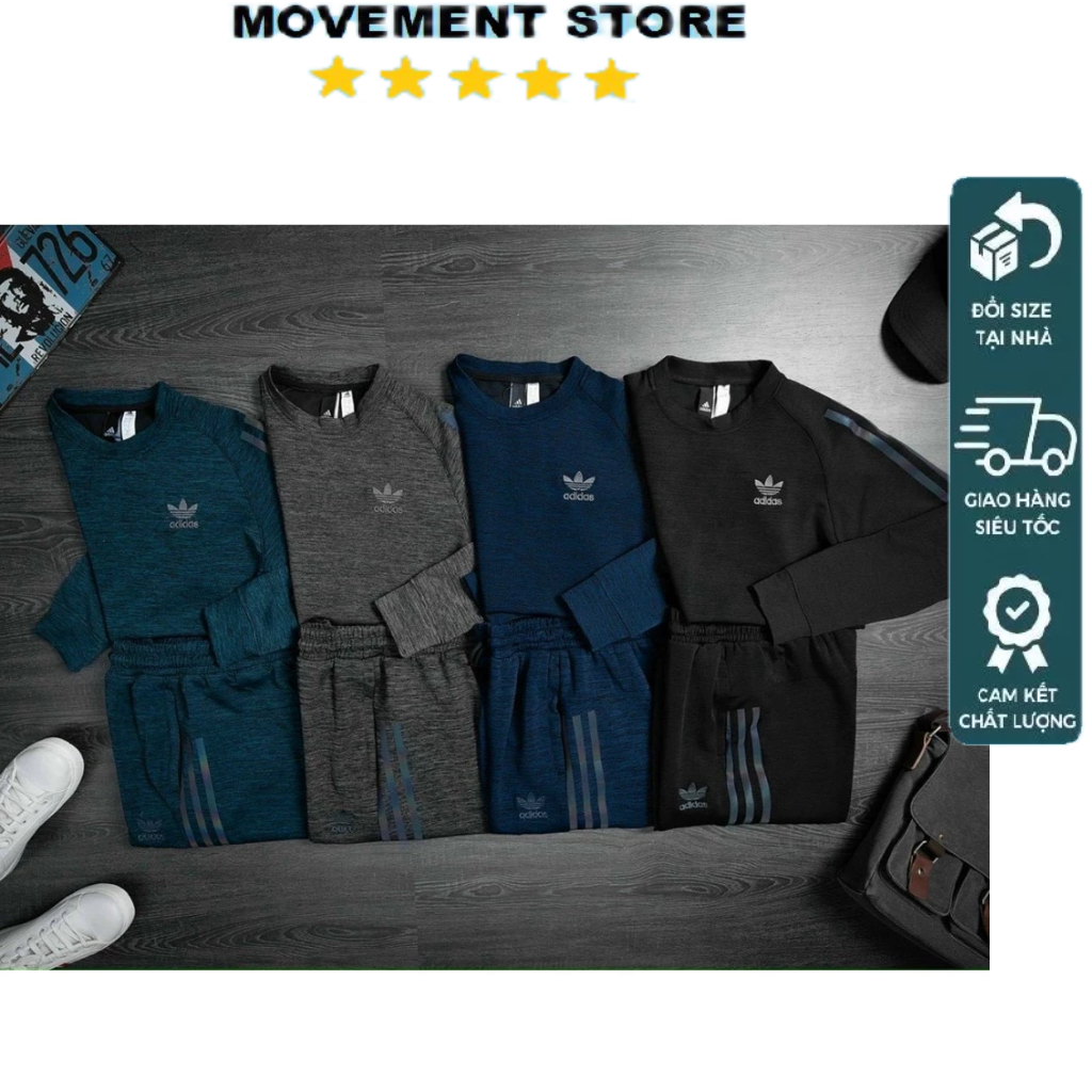 Bộ quần áo thể thao nam Adidas nỉ xước mùa đông cao cấp  Hàng loại 1 Bộ thu đông nam mặc nhà dài tay dày dặn