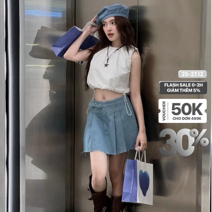 Chân váy nữ Zane CARA dáng ngắn xếp ly cá tính năng động