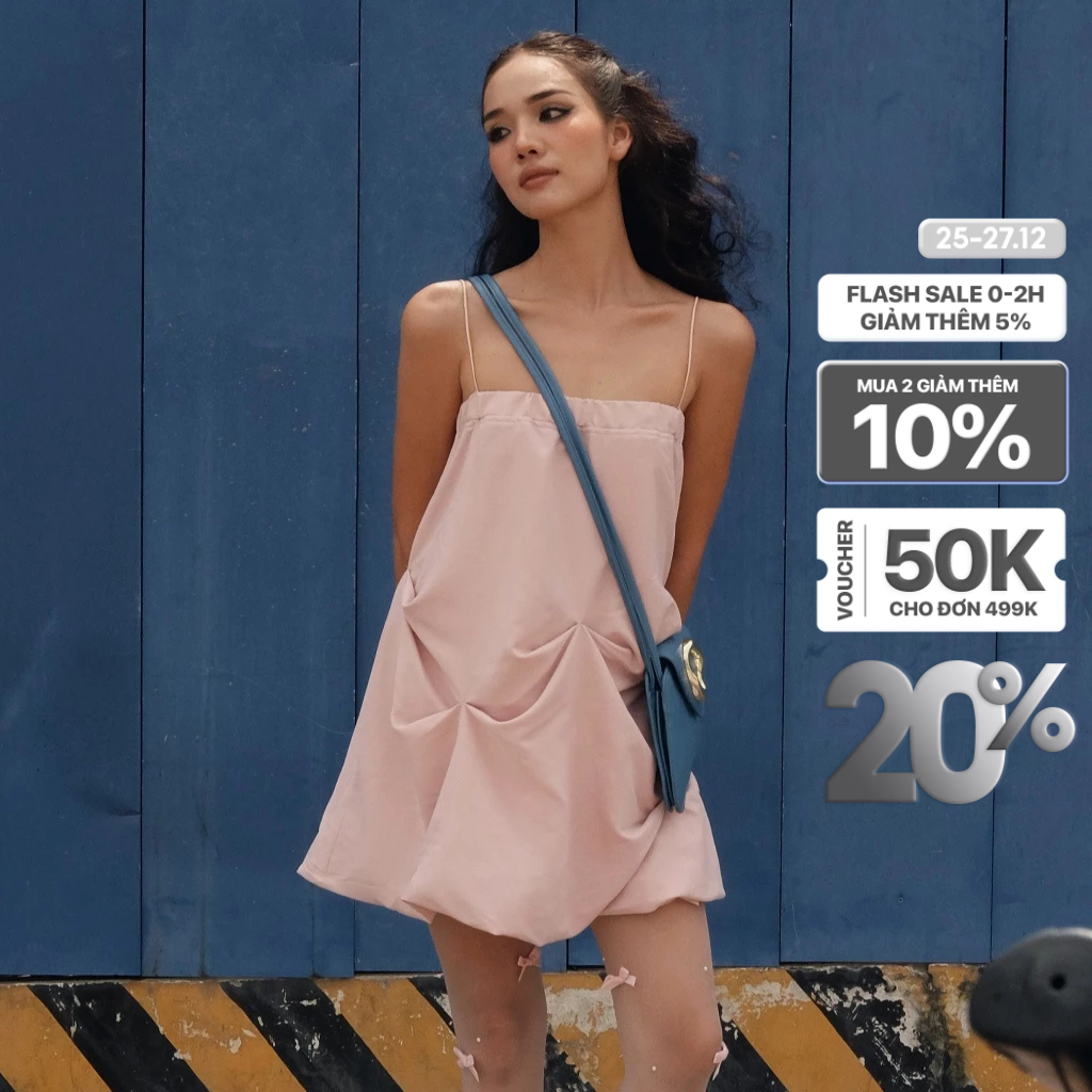 CARA Đầm babydoll ngắn nữ Yeda dáng bí hai dây mảnh dễ thương cá tính