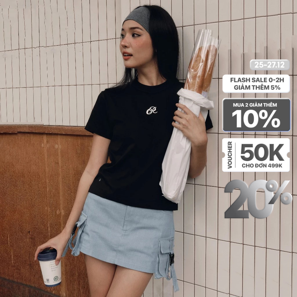 CARA Áo babytee basic Tidy cổ tròn tay ngắn thêu logo năng động
