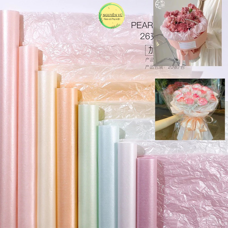 Sỉ 27.5k tập 20 giấy nhăn giấy gói hoa Syndey ánh ngọc trai giấy vò giấy nhún gói hoa giấy nền phông nền chụp ảnh