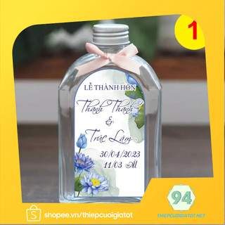 Tem nhãn nước suối + chai nước 330m + nơ - tem nước suối đám cưới - thiepcuoigiatot.net