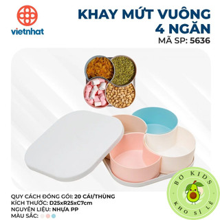 Khay mứt vuông 4 ngăn nhựa Việt Nhật MS:5636, Khay đựng bánh kẹo tết, Khay đựng mứt trang trí