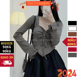 Áo thun bigsize nữ 50-90kg kiểu tay dài nhún ngực, phù hợp đi chơi đi tiệc, chất vải thun gân co dãn thoát mồ hôi tốt